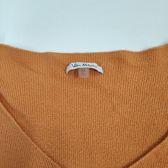 Vila Milano V-Neck Sweater Womens XL Textured Bishop Sleeves Peach Color - Picture 3 of 7